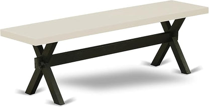 East West Furniture X626DR124-6 6 Piece Dining Table Set Contains a Rectangle Kitchen Table with X-Legs and 4 Black Color Linen Fabric Parson Chairs with a Bench, 36x60 Inch, Multi-Color