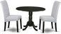 East West Furniture DLBA3-BLK-05 3 Piece Kitchen Table & Chairs Set Contains a Round Dining Room Table with Dropleaf and 2 Grey Linen Fabric Parsons Dining Chairs, 42x42 Inch, Black