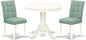 East West Furniture ANAS3-LWH-43 3 Piece Dining Table Set consists A Dinner Table and 2 Willow Green Polyester Fabric Parson Kitchen Chairs with Stylish Back- Linen White Finish