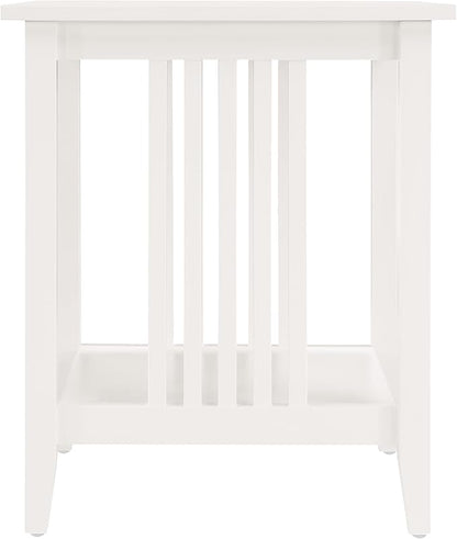 OSP Home Furnishings Sierra Side Table with Lower Storage Shelf and Mission Style Side Panels, White