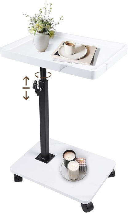 C Table Side Table End Table Adjustable Height，C Shaped End for Couch，Snack Tables,360°Swivel TV Tray Sofa Table， For Small Spaces，Side Tables living room and bedroom for Sofa, Bed,Chair(White)