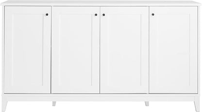 Prepac Yaletown 4 Panel Door Console Table with Storage, White Storage Cabinet with Doors and Shelves, Sideboard Storage Cabinet 60" W x 32" H x 16" D, WCBG-2220-1