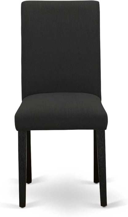 East West Furniture AMAB3-ABK-24 3 Piece Modern Dining Table Set Contains a Round Kitchen Table with Pedestal and 2 Black Color Linen Fabric Upholstered Chairs, 36x36 Inch, Wirebrushed Black