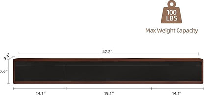Floating TV Stand Matte Finish, 47'' Wall-Mounted TV Cabinet,Floating TV Console,Under TV Shelf with 3 Doors for Living Room Bedroom(Walnut+Black)