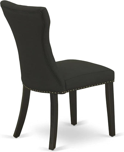 East West Furniture ESGA3-BCH-24 3 Piece Kitchen Table Set for Small Spaces Contains a Round Dining Room Table with Pedestal and 2 Black Linen Fabric Padded Chairs, 30x30 Inch, Black & Cherry