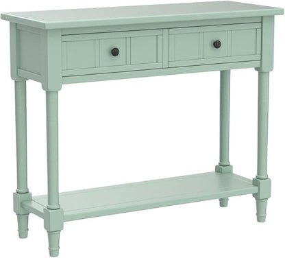 Merax Wood Farmhouse Entry Way Hallway Console Table with Drawers and Bottom Shelf Narrow Blue
