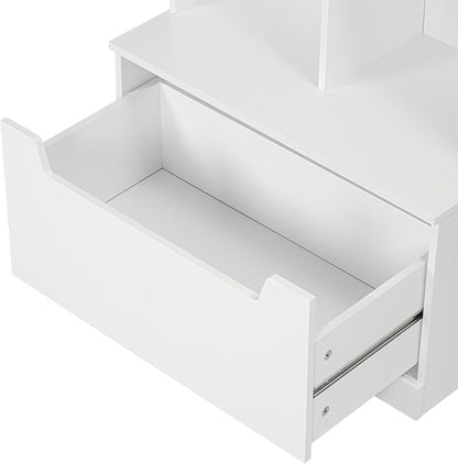 UTEX Kids Bookshelf and Toy Storage Organizer, Toddlers Bookcase with Cubbies, Adjustable Wood Shelf with Drawer for Bedroom, Playroom, Nursery, White