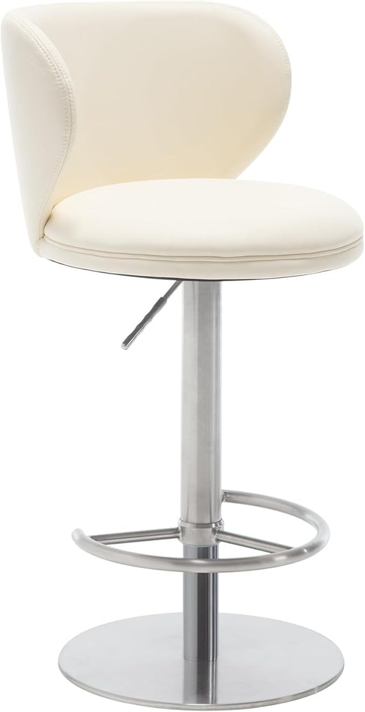 Bar Stools Adjustable Stainless Steel Swivel Barstool with Back and Footrest Leather Upholstered Bar Chairs for Home,Kitchen,Bar, Counter (Beige, 1pc)