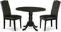 East West Furniture DLEN3-BLK-69 3 Piece Dining Room Furniture Set Contains a Round Dining Table with Dropleaf and 2 Black Faux Leather Upholstered Chairs, 42x42 Inch, Black