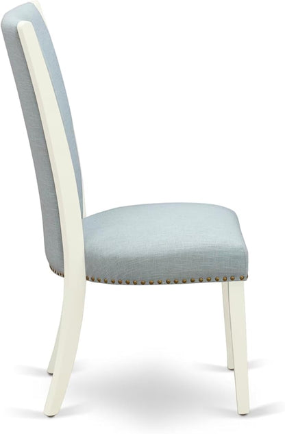 East West Furniture V027VE215-9 9 Piece Dining Room Set Includes a Rectangle Kitchen Table with V-Legs and 8 Baby Blue Linen Fabric Parsons Dining Chairs, 40x72 Inch, Multi-Color