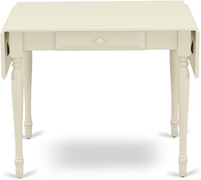 East West Furniture MZCL5-LWH-C 5 Piece Kitchen Table Set for 4 Includes a Rectangle Dining Room Table with Dropleaf and 4 Linen Fabric Upholstered Dining Chairs, 36x54 Inch, Linen White