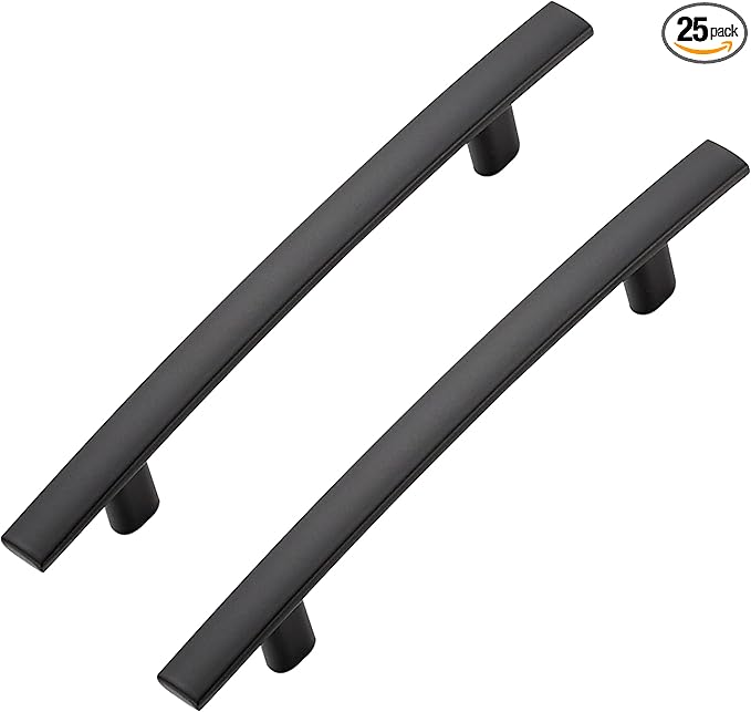 25 Pack Cabinet Handles 4" Hole Center - Curved Cabinet Pulls Black Drawer Pulls for Kitchen Cupboard Solid Hardware for Dresser Drawer Arch Hardware