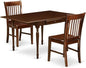 East West Furniture MZNO3-MAH-W 3 Piece Dining Set Contains a Rectangle Dining Room Table with Dropleaf and 2 Wood Seat Chairs, 36x54 Inch, Mahogany