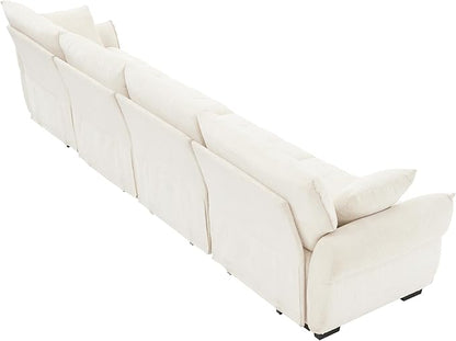 Modern Chenille Fabric 4-Seat Sofa w/ 2 Pillows, Premium Upholstery Living Room Couch with Tufted Backrest & Comfortable Armrests and High-Resilience Memory Foam Cushions,White
