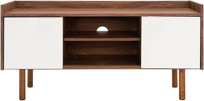 SAFAVIEH Diara TV Stand for up to 55" Flatscreen – Walnut & White, 2 Doors with Interior Storage, 2 Open Shelves, Entertainment Media Console (MED9603A)