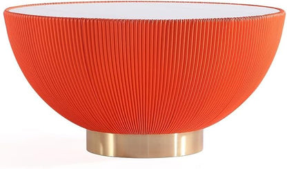 Manhattan Comfort Anderson Modern 28.15" Round Coffee Table 2.0 - Ceramic Marble Tabletop, Elegant Pleated Leatherette Details & Gold Base, Fully Assembled Accent Furniture, Set of 1, Orange