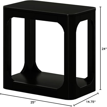 Plank+Beam Modern Rounded Rectangular Side Table with Shelf, Solid Wood End Table for Living Room, 25in, Black
