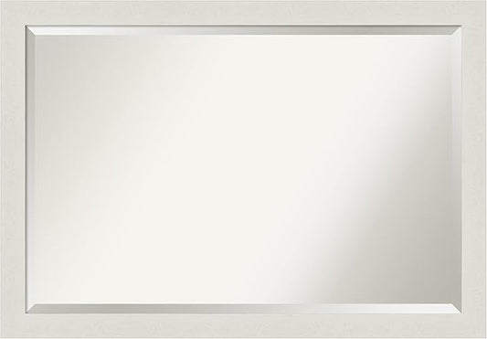 Amanti Art White Bathroom Mirror for Over Sink, 28x40 Rustic Plank White Narrow Rectangle Vanity Mirror, Large Rustic Farmhouse Frame, Hangs Horizonally and Vertically, Bathroom Wall Decor, Beveled