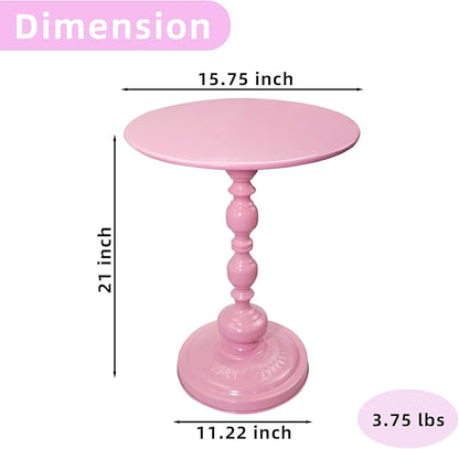 Benkyo Pink Round End Side Table Modern Metal Pedestal Spindle Side Tables for Living Room Bedroom，Pink