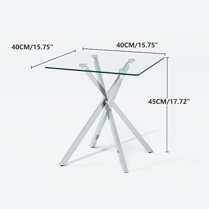 Side Table Set of 2, Modern End Table Set with Tempered Glass Top and Metal Legs for Home Office (Silver)