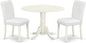 East West Furniture DLAB3-LWH-64 3 Piece Dinette Set for Small Spaces Contains a Round Dining Table with Dropleaf and 2 White Faux Leather Parson Dining Chairs, 42x42 Inch, Linen White