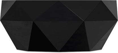 SIMPLIHOME Zayn Coffee Table - 35 inch Wide Solid Acacia Wood Geometric Drum Cocktail Table in Black, Modern Living Room Table with Octogon-Shaped Tabletop and Faceted Design, Assembled