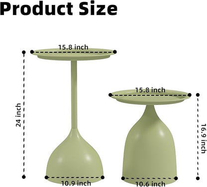 hitsuki Green Nesting Coffee Table Set of 2 Funky Colorful Round Metal End Side Tables for Living Room Sofa Retro Modern Pedestal nightstand Cute Matte Cream Green Side Table