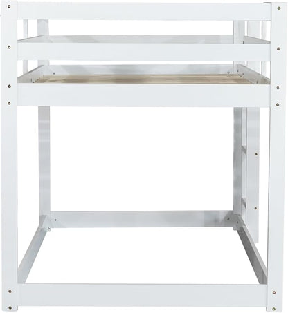 HomSof Twin Over Twin Low Floor Loft Bed with Guard Rails for Dormitory Bedroom,Bottom Without Bed slats,White