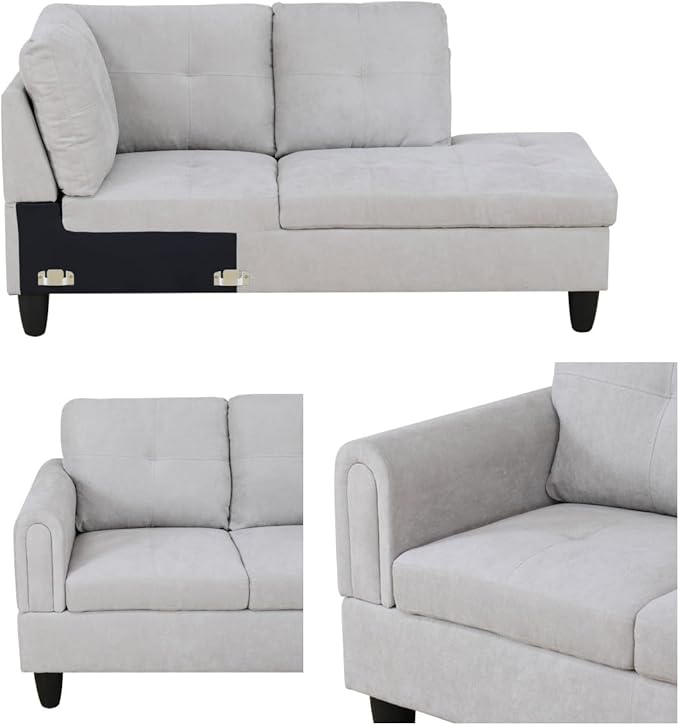 Convertible Sectional Couch, Large L Shaped Couch with Storage, Modern Modular 5-Seat Sectional Sofa with Ottomans for Living Room and Office, Light Grey