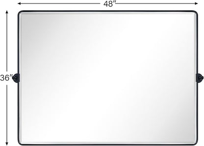 TEHOME 48x36'' Matt Black Horizontal Pivoting Bathroom Vanity Mirror Large Black 36x48'' Metal Framed Rectangle Tilting Beveled Vanity Mirrors for Wall