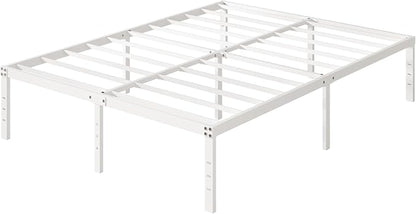 16 Inch White Full Size Bed Frame No Box Spring Need, Metal Platform Full Bed Frames with High Storage, Eassy Assembly 3,500 lbs Heavy Duty Bedframes