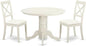 East West Furniture SHBO3-WHI-LC 3 Piece Dinette Set for Small Spaces Contains a Round Kitchen Table with Pedestal and 2 Faux Leather Upholstered Dining Chairs, 42x42 Inch, Linen White