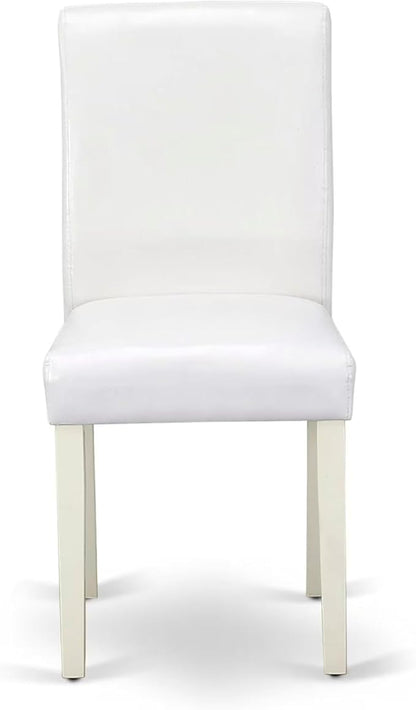 East West Furniture V027AB264-7 7 Piece Dining Room Furniture Set Consist of a Rectangle Dining Table with V-Legs and 6 White Faux Leather Upholstered Chairs, 40x72 Inch, Multi-Color