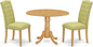 East West Furniture DLCE3-OAK-07 3 Piece Dining Set Contains a Round Dining Room Table with Dropleaf and 2 Limelight Linen Fabric Upholstered Parson Chairs, 42x42 Inch, Oak