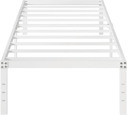 16 Inch White Twin Bed Frames No Box Spring Need, Metal Platform Bed Frame Twin Size Heavy Duty Mattress Foundation, Eassy Assembly 2,500 lbs Steel Slats Support