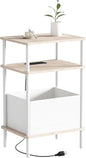 Small Side Table with Charging Station, End Table for Small Spaces, Slim Nightstand with Outlet,Sofa Beside Table, 3-Tier Storage Shelf,Living Room, Bed Room, Natrual Oak