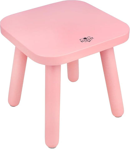 BEE&OAK Wooden Step Stools for Adults, Solid Rubber Wood Non-Slip Step Foot Stool, Heavy Duty 300 lbs One Step Stool for Bedroom, Bathroom, Kitchen (Pink, 9.25" (D) x 9.25"(W) x 8.86"(H))