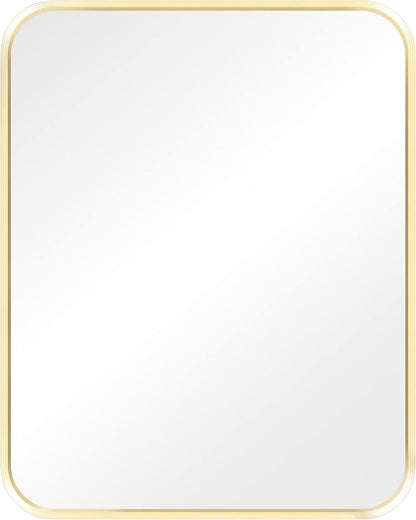 Navaris Rectangular Wall Mirror - 40 x 50 cm (16 x 20 in) Wall-Mounted Mirror with Gold Metal Frame - for Living Room Bedroom Bathroom - Horizontal or Vertical