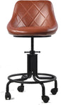 Topower Antique Industrial Design Metal Adjustable Height Kitchen Dining Breakfast Chair Industrial Style Bar Stool with Wheels, Fully Welded, Brown PU Leather Sea