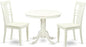 East West Furniture ANLG3-LWH-W 3 Piece Dining Table Set for Small Spaces Contains a Round Kitchen Table with Pedestal and 2 Dining Chairs, 36x36 Inch, Linen White