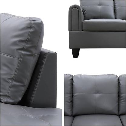 Convertible Leather Sectional Couch, Modern L Shaped Couch with Storage, Large Modular 5-Seat Sectional Sofa with Ottomans for Living Room and Office, Dark Grey