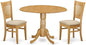 East West Furniture DLVA3-OAK-C 3 Piece Dining Set Contains a Round Dining Room Table with Dropleaf and 2 Linen Fabric Upholstered Chairs, 42x42 Inch, Oak