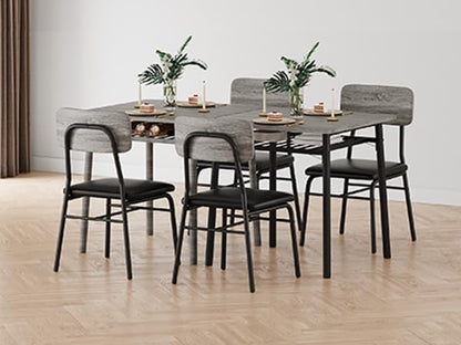 IDEALHOUSE 3-Piece Dining Table Set for 2 with Storage Rack, Wood Kitchen Table with Upholstered Chairs Set of 2, Small Square Table Set with Metal Legs Support, for Dining Room,Living Room