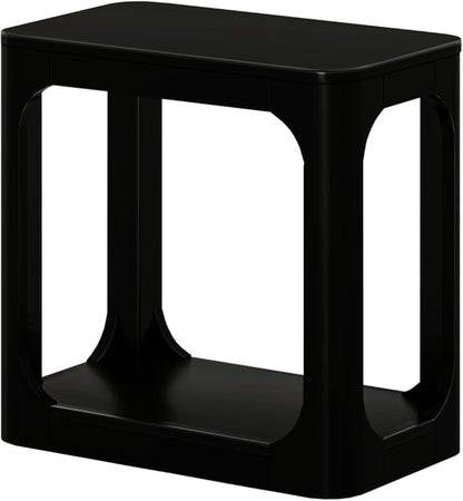 Plank+Beam Modern Rounded Rectangular Side Table with Shelf, Solid Wood End Table for Living Room, 25in, Black