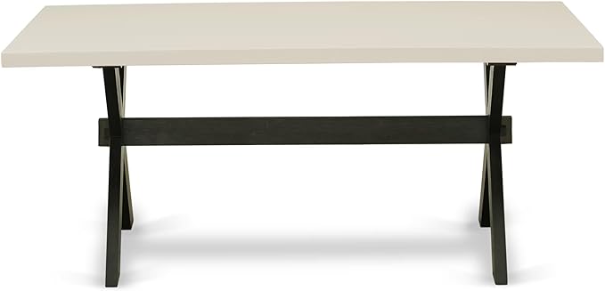 East West Furniture X627EL121-9 9 Piece Dining Room Table Set Includes a Rectangle Dining Table with X-Legs and 8 Blue Linen Fabric Upholstered Parson Chairs, 40x72 Inch, Multi-Color