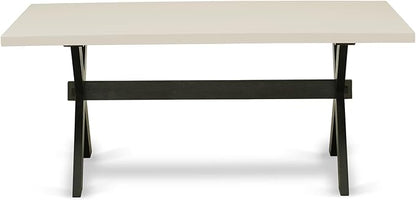 East West Furniture X627EL121-9 9 Piece Dining Room Table Set Includes a Rectangle Dining Table with X-Legs and 8 Blue Linen Fabric Upholstered Parson Chairs, 40x72 Inch, Multi-Color