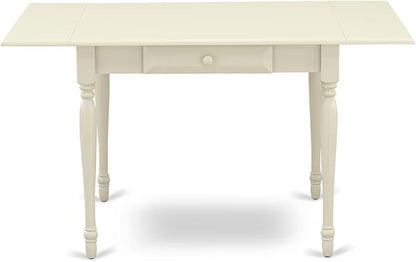 East West Furniture MZNO3-LWH-W 3 Piece Kitchen Table Set for Small Spaces Contains a Rectangle Dining Room Table with Dropleaf and 2 Solid Wood Seat Chairs, 36x54 Inch, Linen White