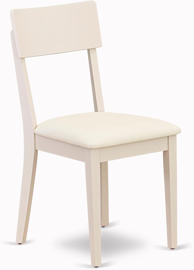East West Furniture BOAD5-LWH-LC 5 Piece Dining Room Furniture Set Includes a Round Kitchen Table and 4 Faux Leather Upholstered Dining Chairs, 42x42 Inch, Linen White