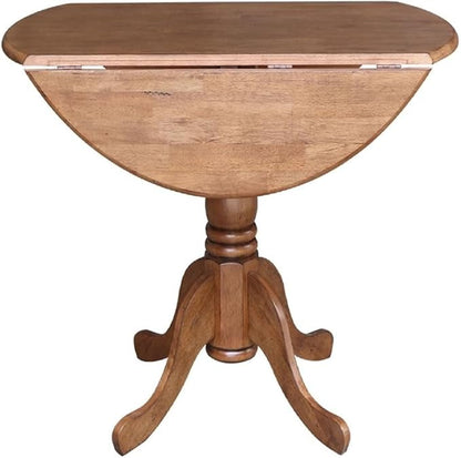 IC International Concepts 42-Inch Round Dual Drop Leaf Pedestal Dining Table, Elegant Space-Saving Furniture for Home and Office - Distressed Oak Finish