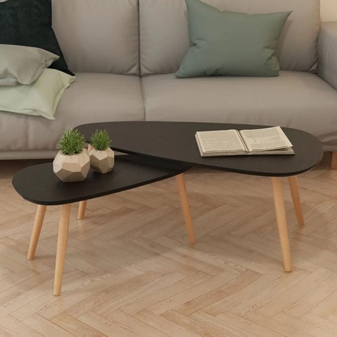 vidaXL Nesting Coffee Table 2 pcs, Side Tables with Solid Pine Wood Legs, Scandinavian Style End Table for Living Room, Black